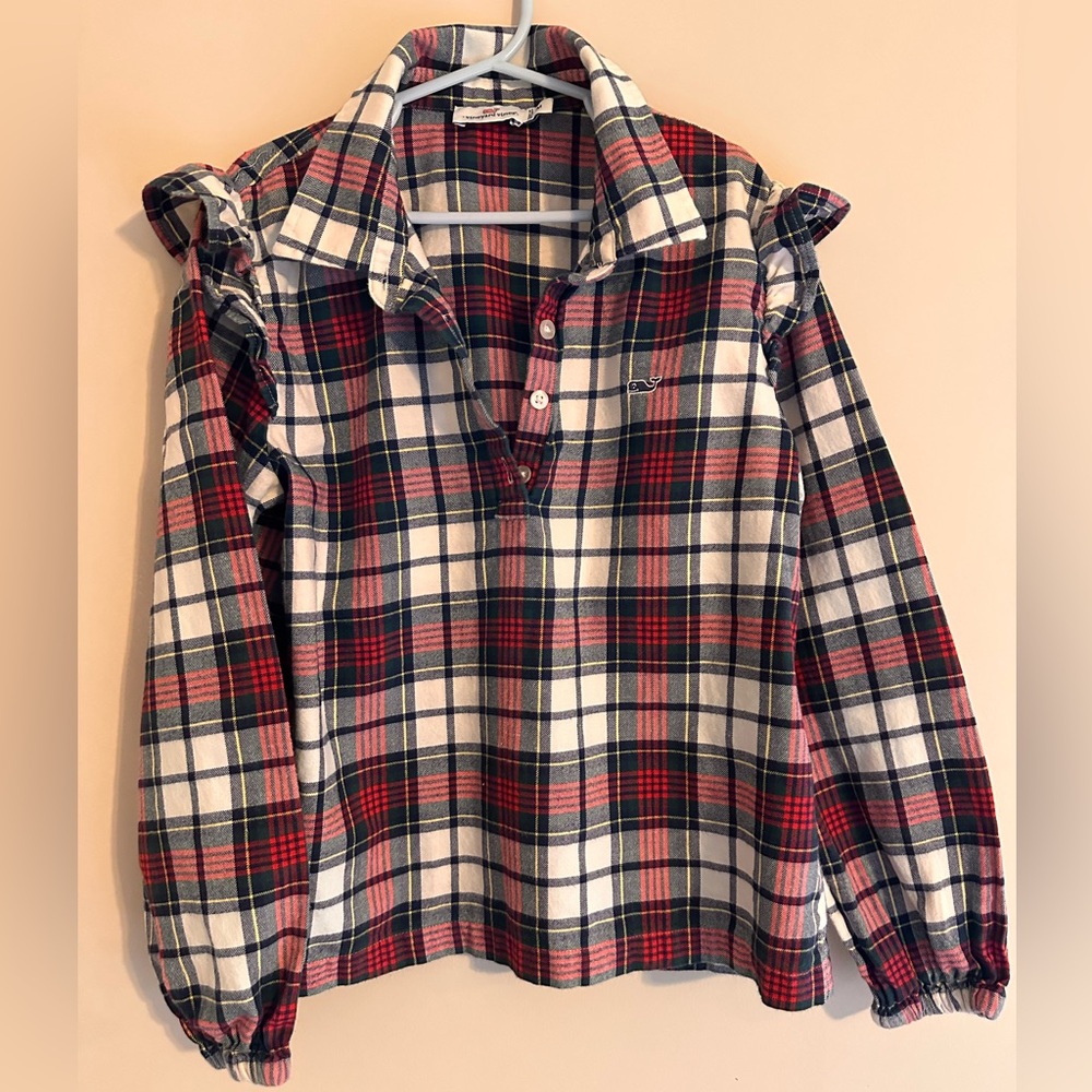 Vineyard Vines Red and Blue Plaid Kids 3 Button Shirt